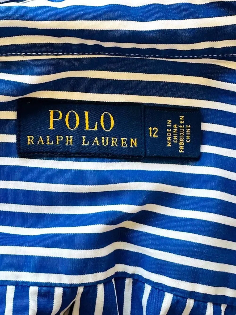 POLO RALPH LAUREN Belted Striped Shirt Dress Sz 12 Blue/White Long Sleeve Button